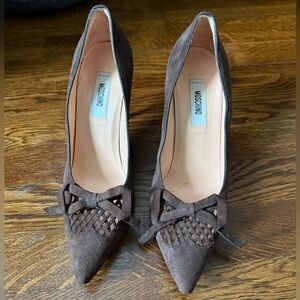 Moschino Brown Suede Vintage Pointed Toe Bow Heels Y2K 90s